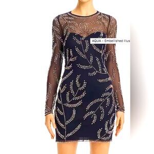 AQUA Embellished Sweetheart Illusion Dress